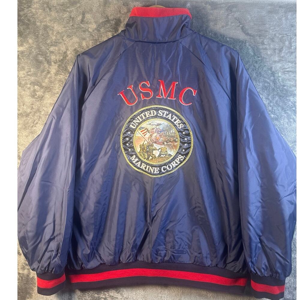 Y2K 2009 Bradford Exchange USMC Reversible Nylon/Fleece Jacket Large Red/Blue